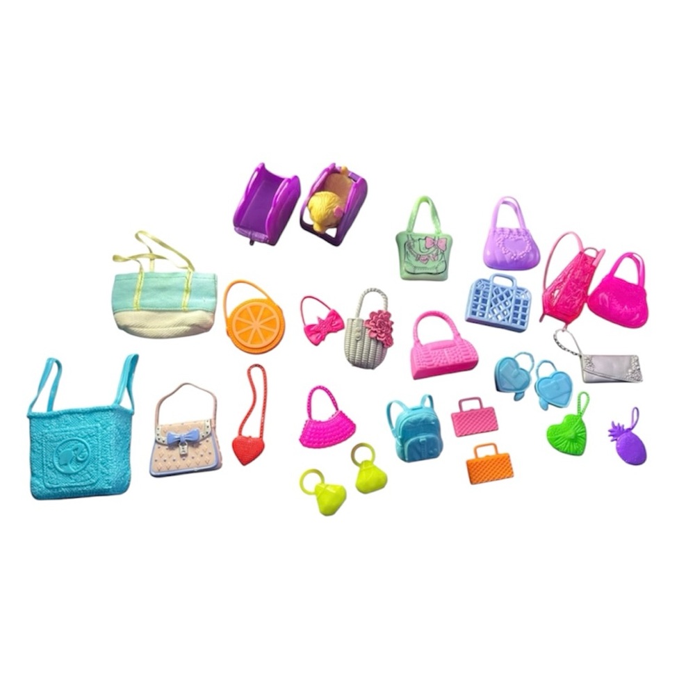 Lot Of 26 Barbie Purses Handbag Clutch Beach Bah Purse w/ Dog Tote Heart Shaped